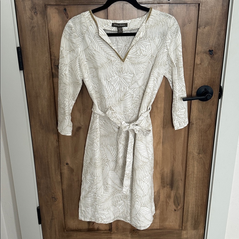 Tommy Bahama White Leaf Print Linen Dress
